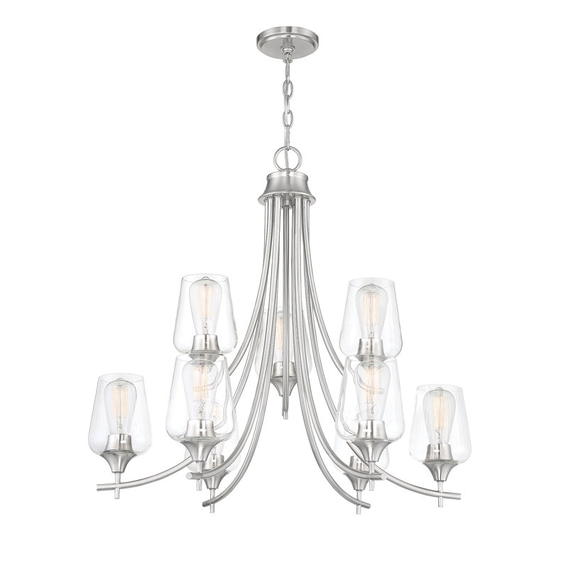 Lustre à niveaux 9 lumières Breena, Nickel satiné