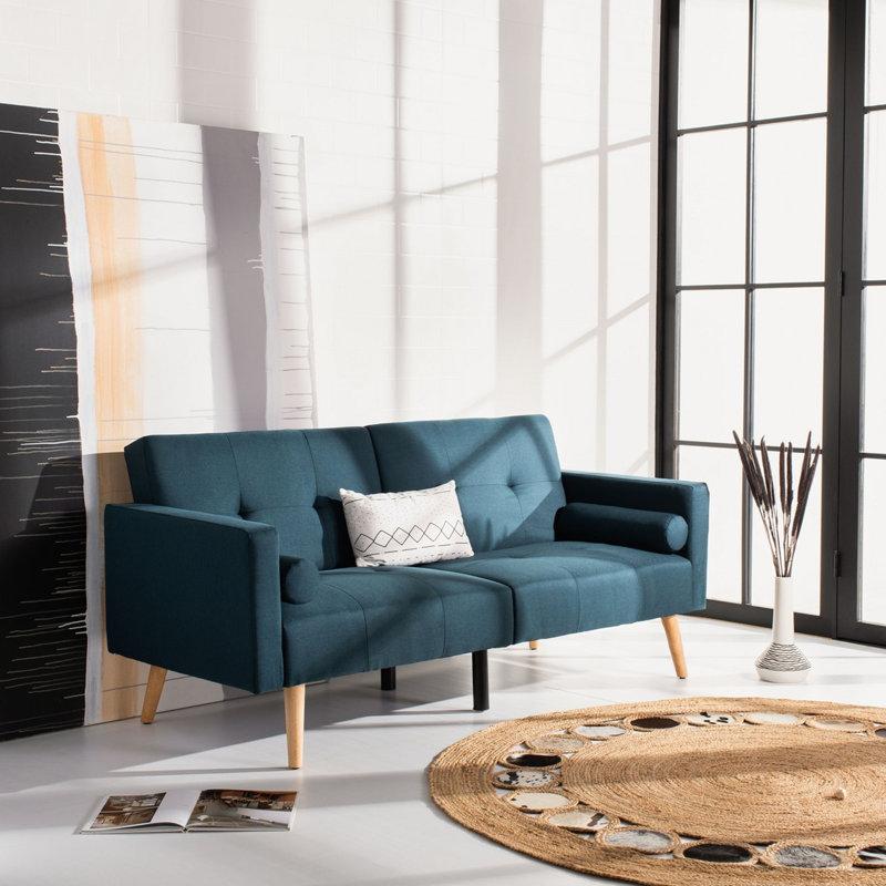 Lit futon pliable avec coussin Konterra, Velours bleu
