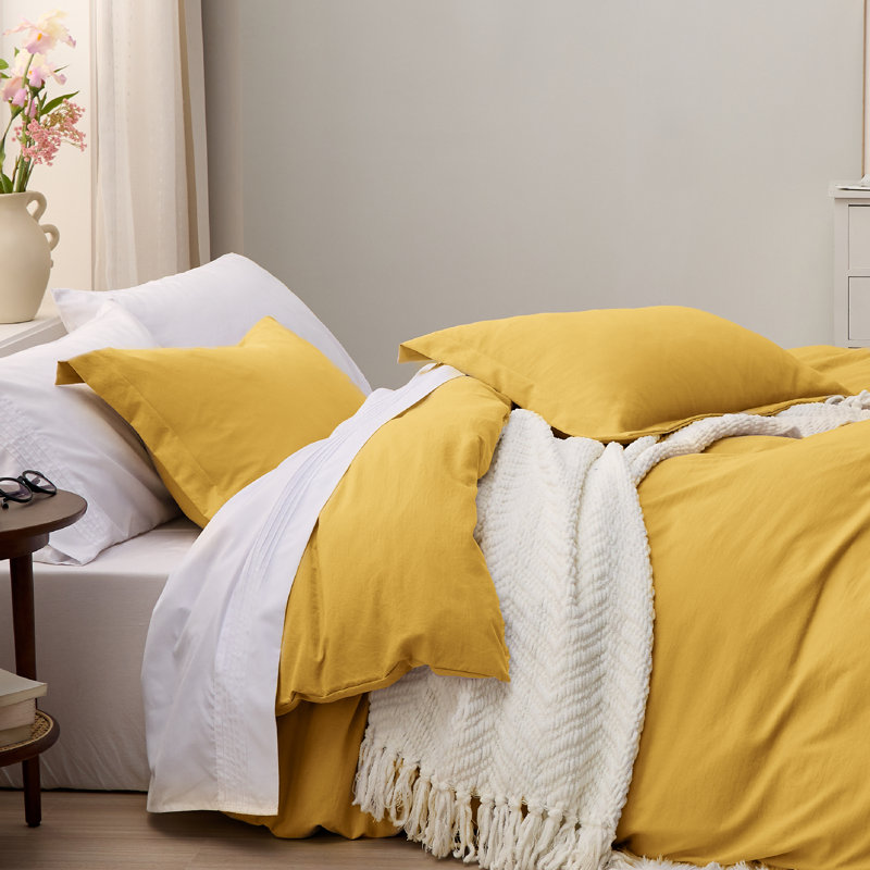 Bedsure Microfiber Duvet Cover King Size - Prewashed Cotton-Like Extra Soft Bedding Set (Set of 3), Mustard Yellow