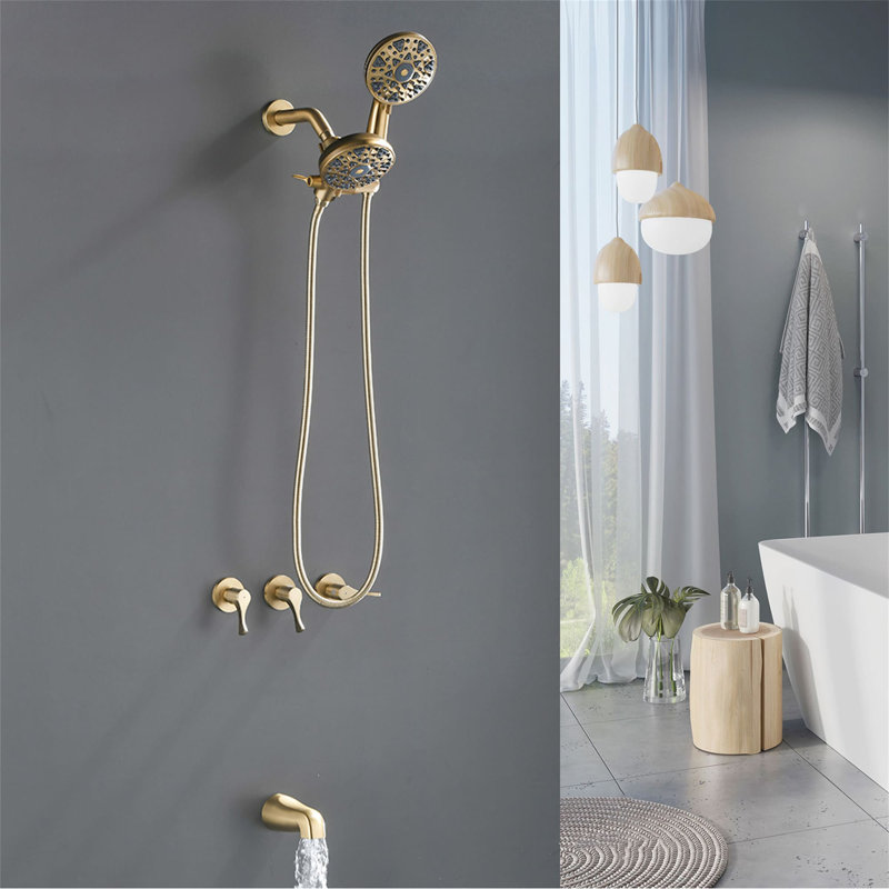 Volume Control Complete Shower System with Rough in-Valve, Brushed Gold