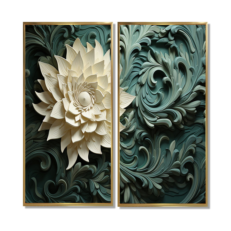 Green Harmonious Helix - Abstract Spirals Oversized Canvas Wall Art 2-Panels, 32" H x 32" W, Impression encadrée flottante