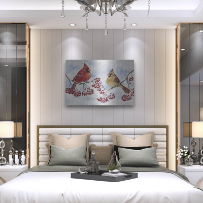  «Cardinals And Winter Berries» par Jean Plout, art mural en métal, 36 po x 24 po