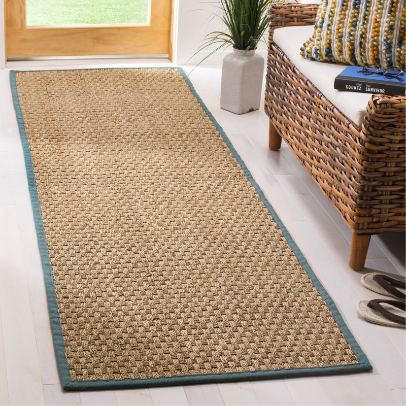Tapis naturel / bleu clair Chester, Tapis de couloir 2 pi 6 po x 14 pi