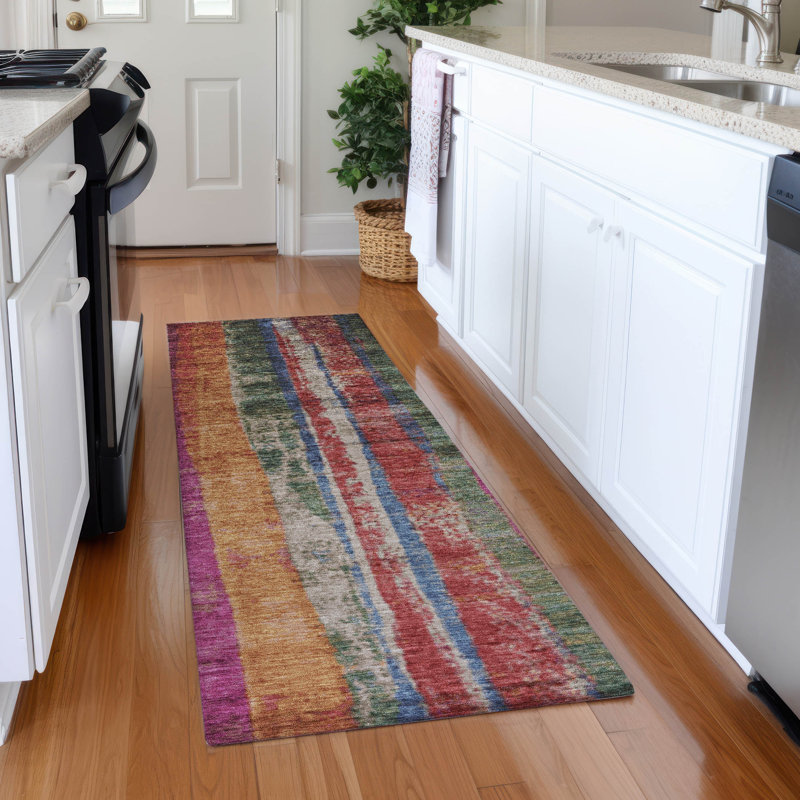 Machine Washable Indoor/Outdoor Xhevrie Putty Rug, Runner 2'3" x 7'6"