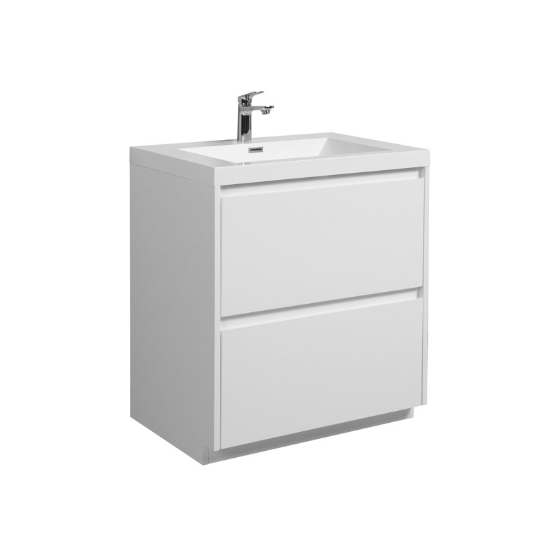 29 1/2 po L 19,5 / 8 po Meuble-lavabo autoportant avec plateau en résine composite blanc