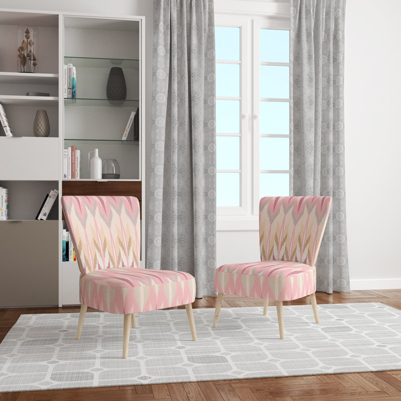 Chaise d'appoint rembourrée rose et brune Ikat Ogee