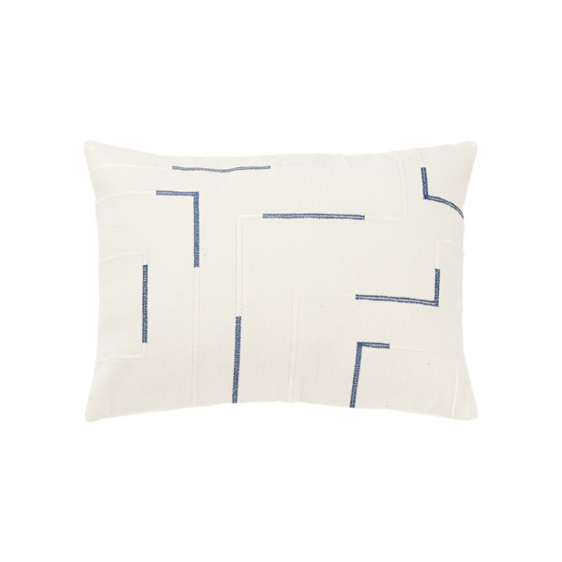 Housse de coussin rectangulaire avec insert lombaire 100% coton Odile, Ivoire / Bleu foncé