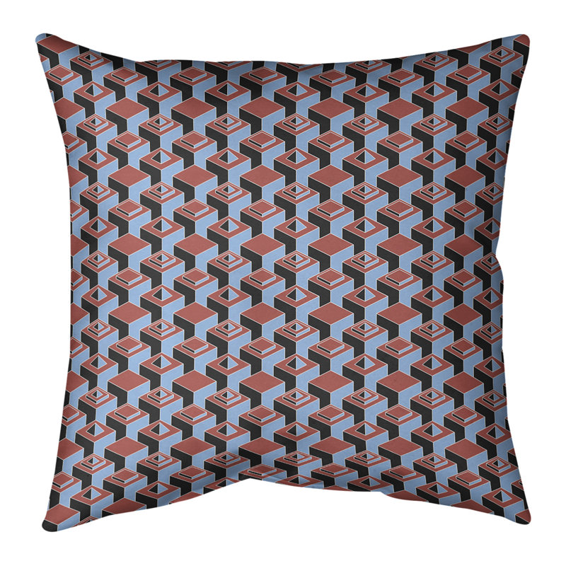 Housse de coussin Skyscrapers, 18" x 18", Petit rouge et bleu sarcelle, Croisé en coton
