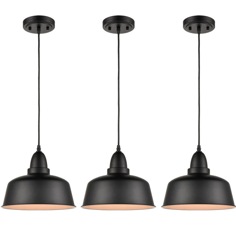 Ensemble de 3 luminaires suspendus en métal noir mat pour îlot de cuisine