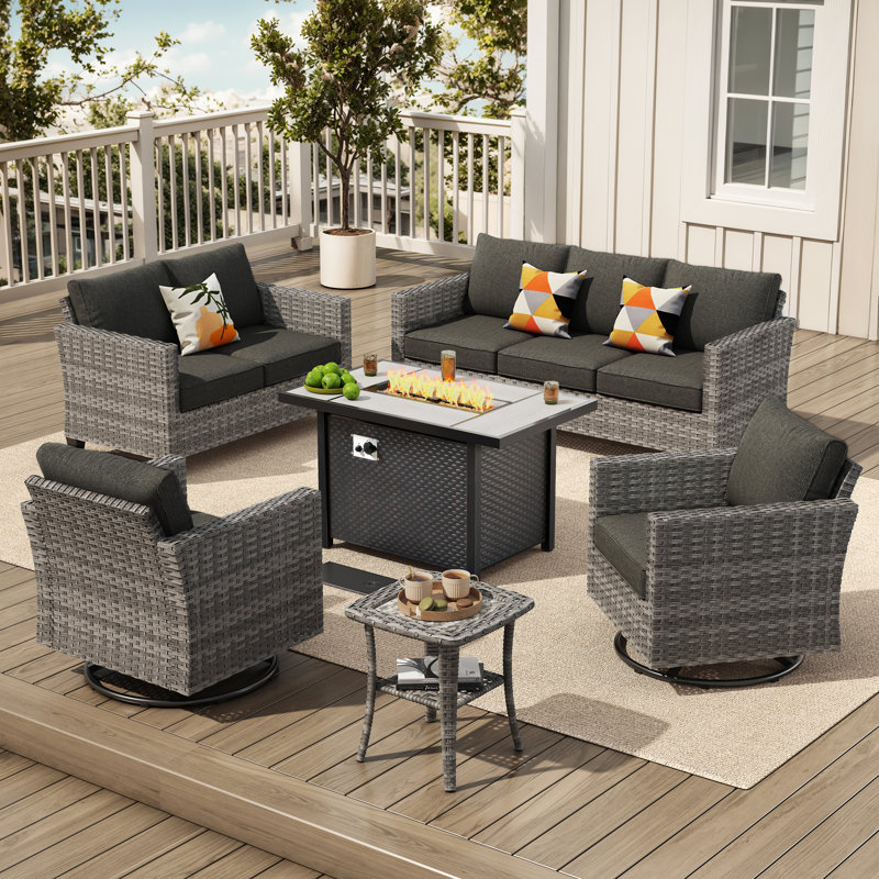 Harbin 7 - Person Outdoor Seating Group With Cushions, Black