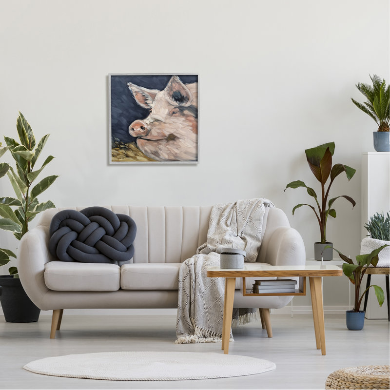 Cochon souriant, animal de ferme - peinture, H 24 po x l 24 po x P 1,5 po, Estampe numérique Farmhouse