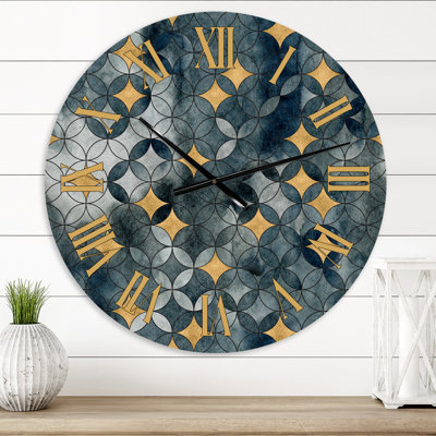 Géométrie à cercles croisés avec étoiles dorées - horloge murale moderne