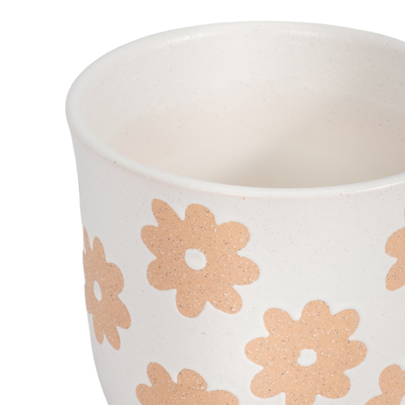 Sagebrook Home 6" Flower Power Planter, Black/White, White Tan