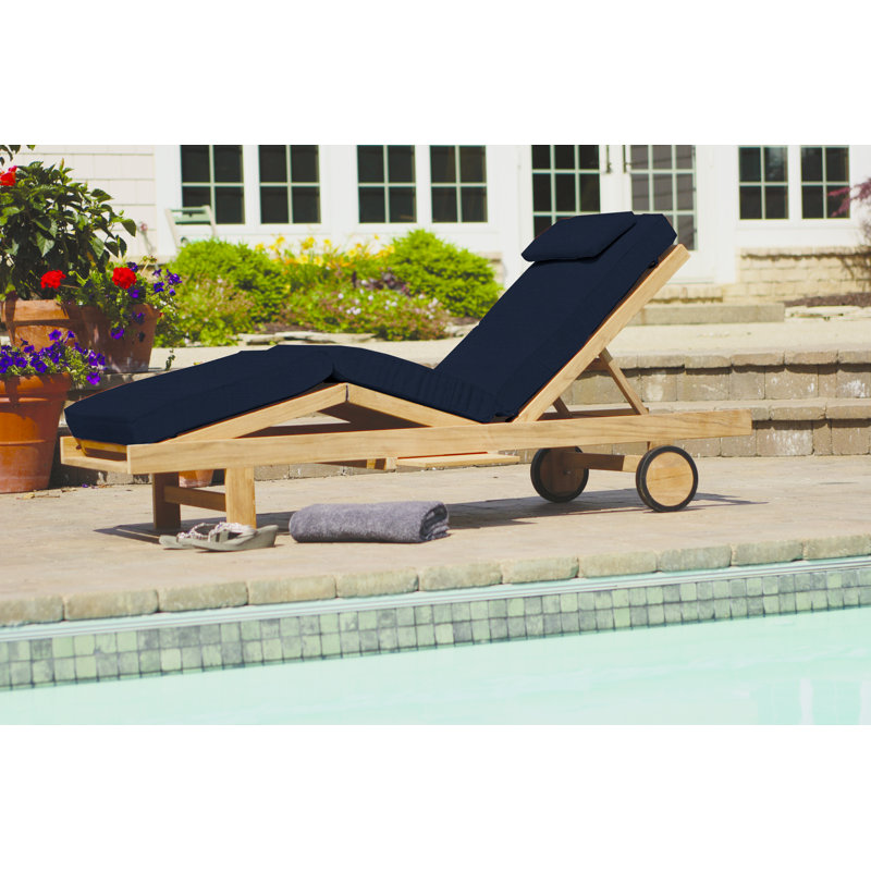 Quincy Outdoor Teak Chaise Lounge, Canvas Navy Sunbrella® Canvas