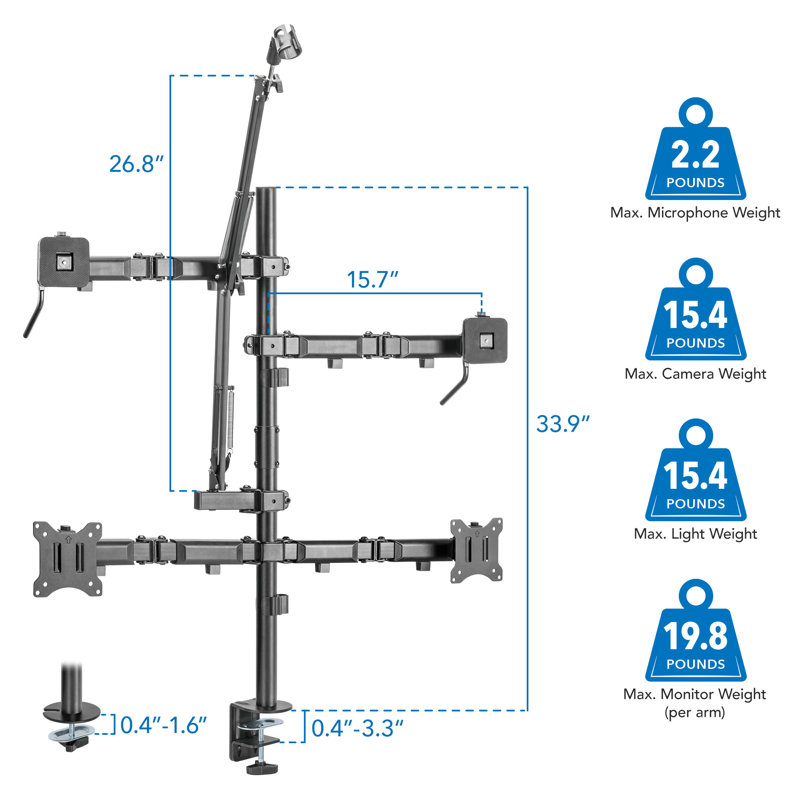 Mount-It Black Multi Screen Desktop Mount for Screens Holds up to 44 Lb. lbs