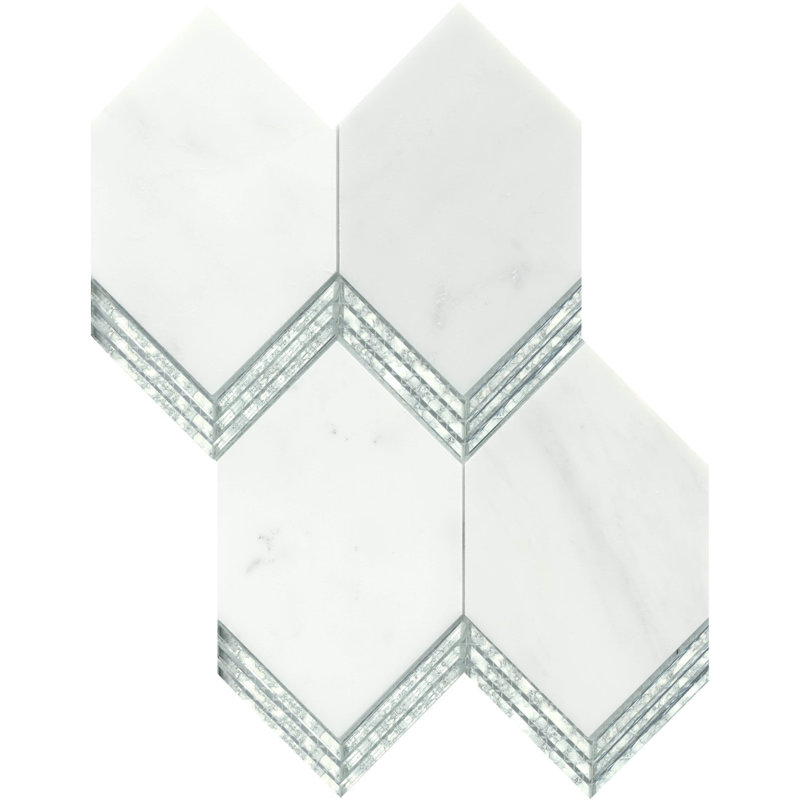 Intrigue Mirror 11 in. x 15 in. Polished Marble Floor and Wall Tile (5.39 sq. ft./Case), White/Midnight