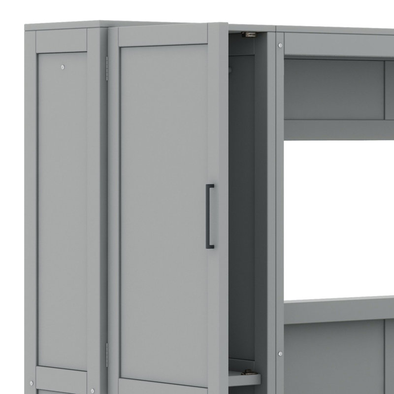 Murphy Wall Bed Combo with Closet Storage Drawers and Shelves, Gray, Full / Double