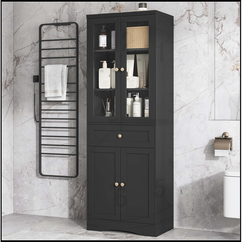 Grande armoire de salle de bain polyvalente avec plusieurs compartiments et tablettes réglables pour un rangement optimal