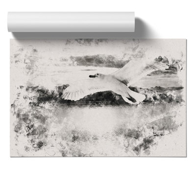 Seagull in Flight Watercolour - Frameless Print