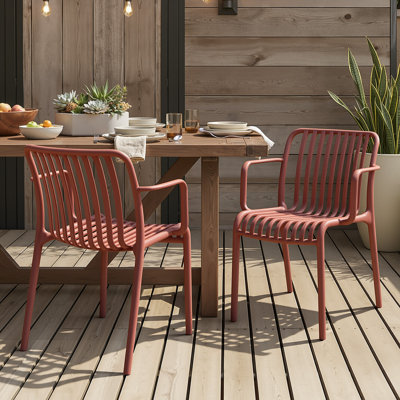 Stackable Outdoor Dining Chair, No-Assembly Patio Chair, All-Weather Plastic Armchairs (Set of 4)