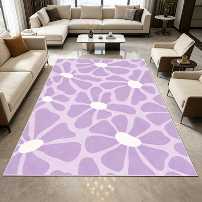 1PC purple daisy floral printed area rugs, Soft and Comfortable, easy-to-maintain, machine washable Indoor floor mat, suitable for living room, bedroom, balcony, porch, kitchen, hallway, dining area, Home Decor, Outdoor Decor.