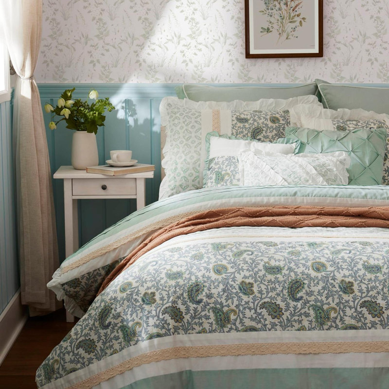 Ensemble d'édredon en coton percale 9 pièces, Turquoise, Grand édredon et 8 pièces supplémentaires