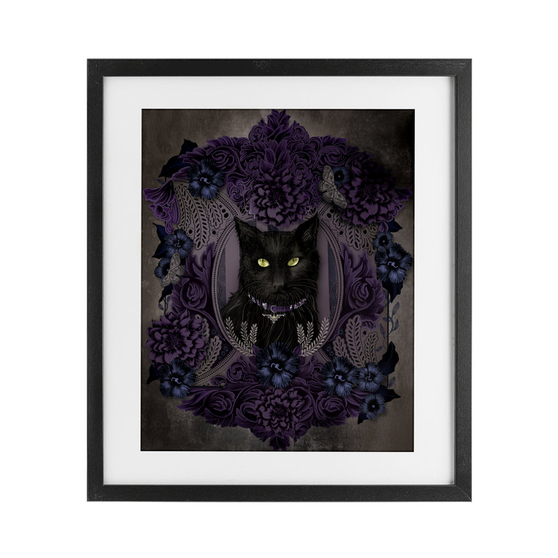«Black Cat with Gothic Florals», reproduction encadrée sous verre, design par Lori Mosley, H 21 po x l 17 po