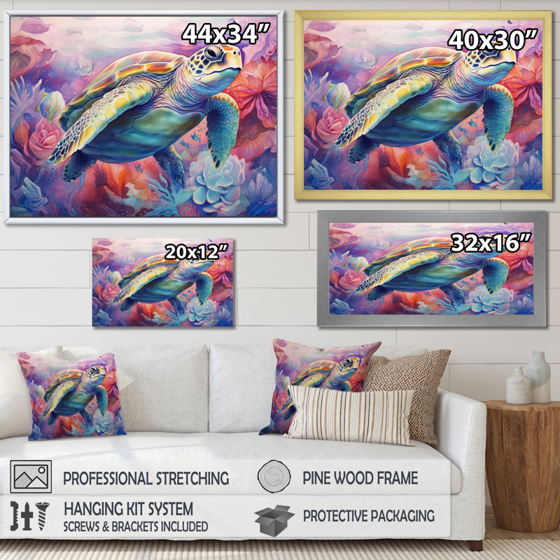 Tortue gracieuse - impressions sur toile d'animaux, H 24 po x l 32 po x P 1 po, Cadre simple blanc