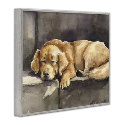 Sleeping Golden Retriever Framed Giclee Art by George Dyachenko