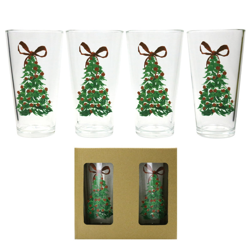 Ensemble de 4 verres en verre 21 oz Holiday Tree