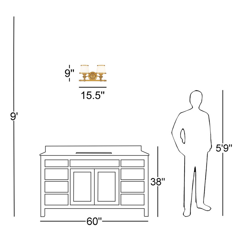 Éclairage pour salle de bain à intensité variable 2 lumières Kamalei, Laiton flamand