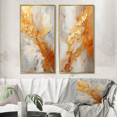 Or blanc champagne lever de soleil spirales - ensemble de 2 impressions sur toile abstraites