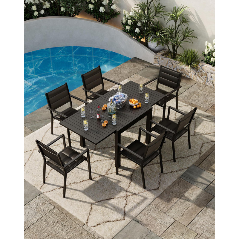 Table de salle à manger extensible pour l'extérieur - Table de patio réglable pour 4 à 6 personnes, Gris foncé