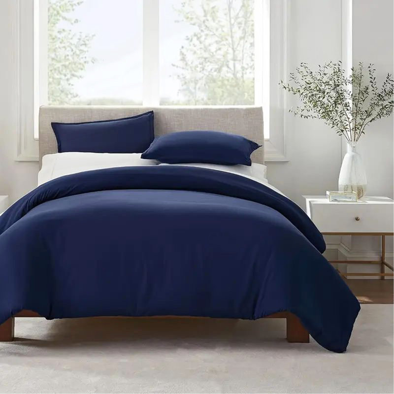 Housse de couette unie Simply Clean, Housse de couette simple + 2 taies d'oreiller, Marine