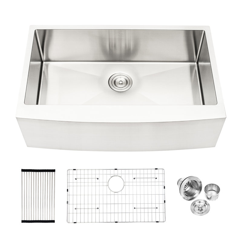 30 Inch Stainless Steel Apron Front Sink - 16 Gauge, With Easy Design And Drain Strainer Installation Guide 10 Deep 30" Construction Pad For Quiet Cooking
