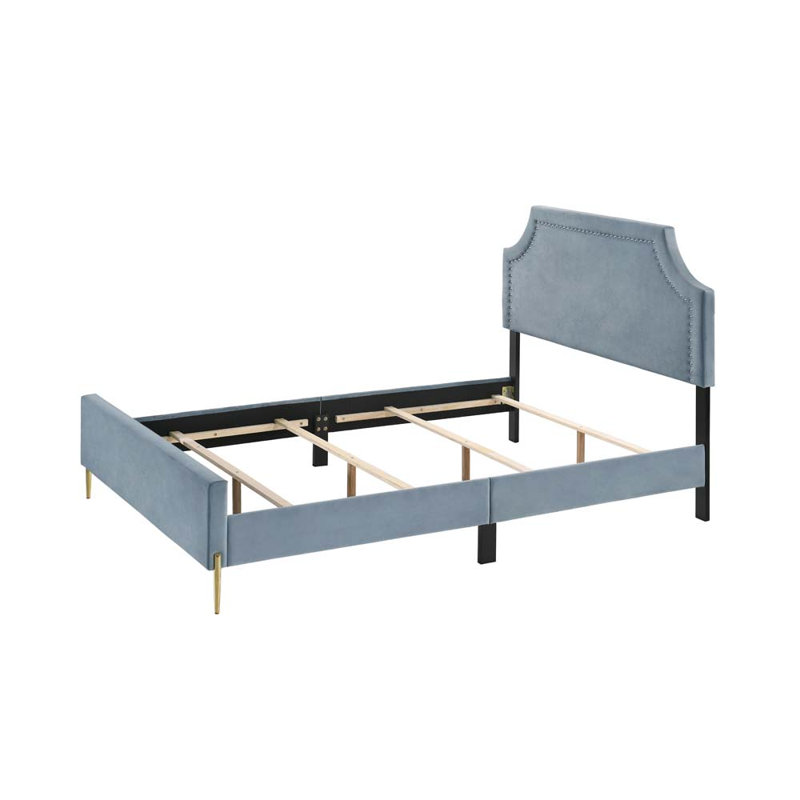 Grand lit, velours bleu clair, Full/Double