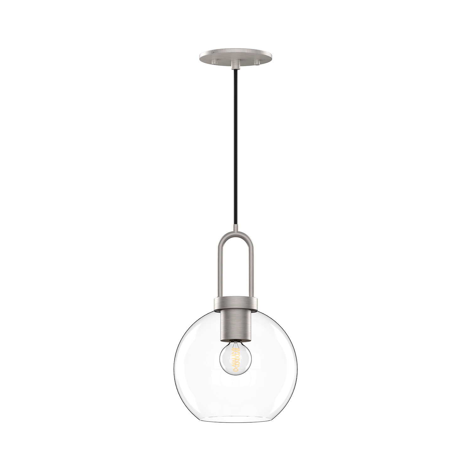 Shiloh Single Light Glass Pendant, Brushed Nickel, Clear, 12.5"H x 7.875"W x 7.875"D