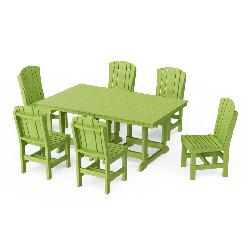 Heritage 7-Piece Side Chair Rectangular Dining Set, Lime Green