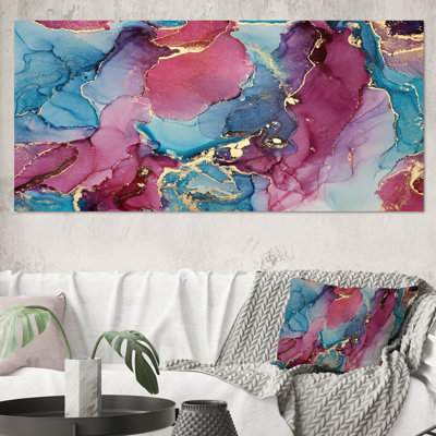 Bleu et mauve luxueux abstrait fluide - Peinture sur toile
