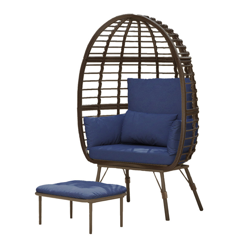 Fauteuil en osier avec repose-pieds Cherryle, Bleu