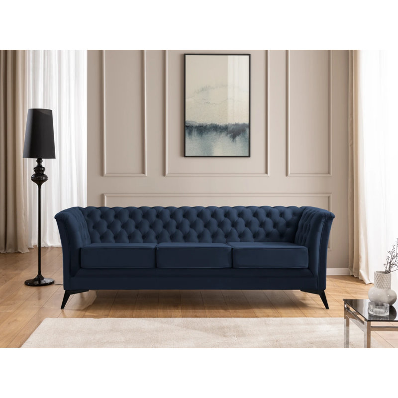 Whitby 3 Seater Velvet Sofa, Navy Blue, Black