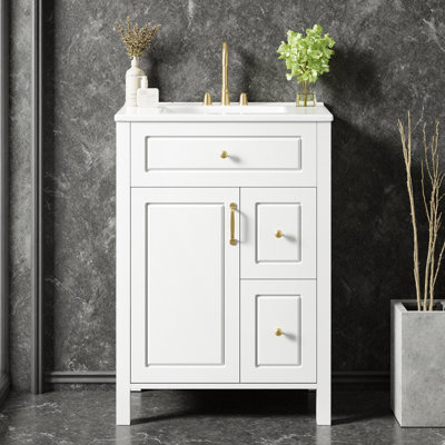 24-Inch Elegant Bathroom Vanity with Ceramic Sink & Soft-Close Storage (Under 125 Characters)