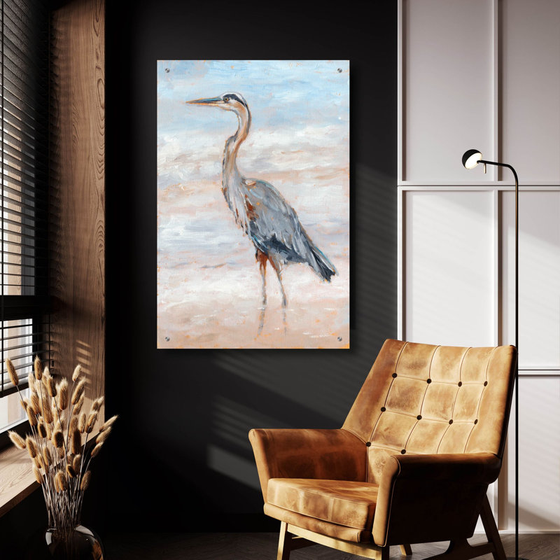 «Beach Heron II» par Ethan Harper, art mural en verre acrylique, H 36 po x l 24 po x P 0,12 po
