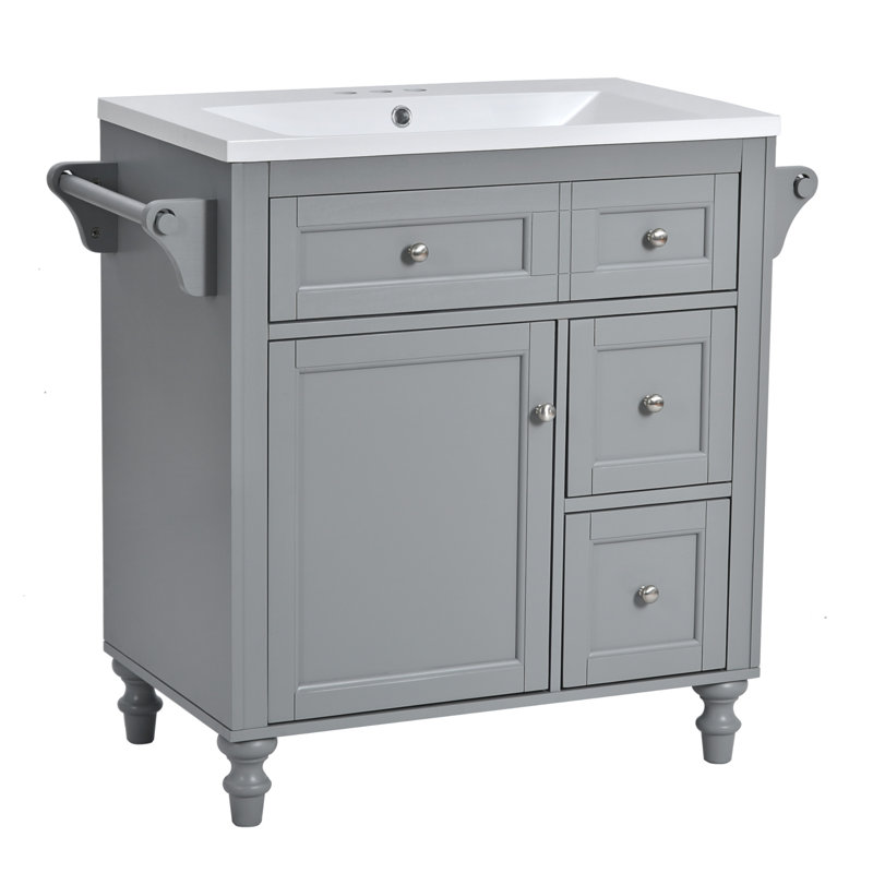 Meuble-lavabo polyvalent avec tiroirs multiples et fabrication robuste pour un rangement élégant, Gris