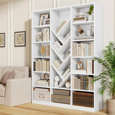 70.9"H X 55.1"W Wood 6 Tier Large Bookshelf With Storage, Modern Tall Floor Standing Book Shelf For Living Room?Bedroom And Office