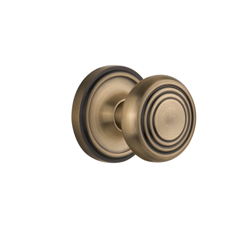 Classic Rosette with Deco Door Knob, Antique Brass, 2 3/8