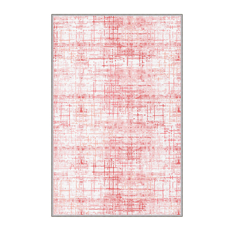 Tapis rose en polyester tissé à la main Demyia, Rectangle 2 pi 7 po x 4 pi 11 po