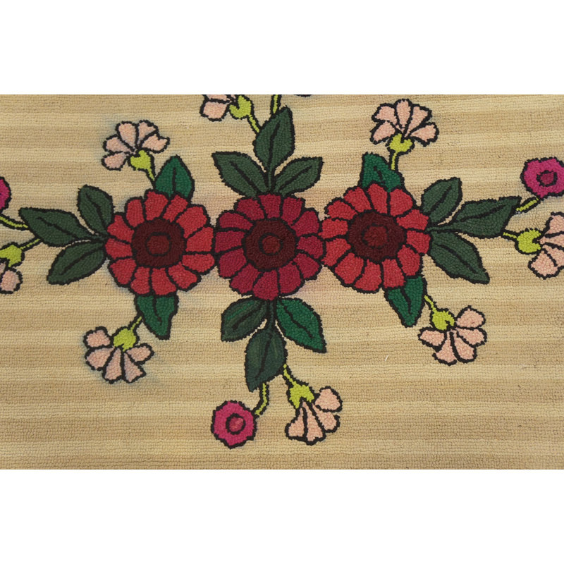 Antique European Influenced Floral Pattern American Hooked Rug