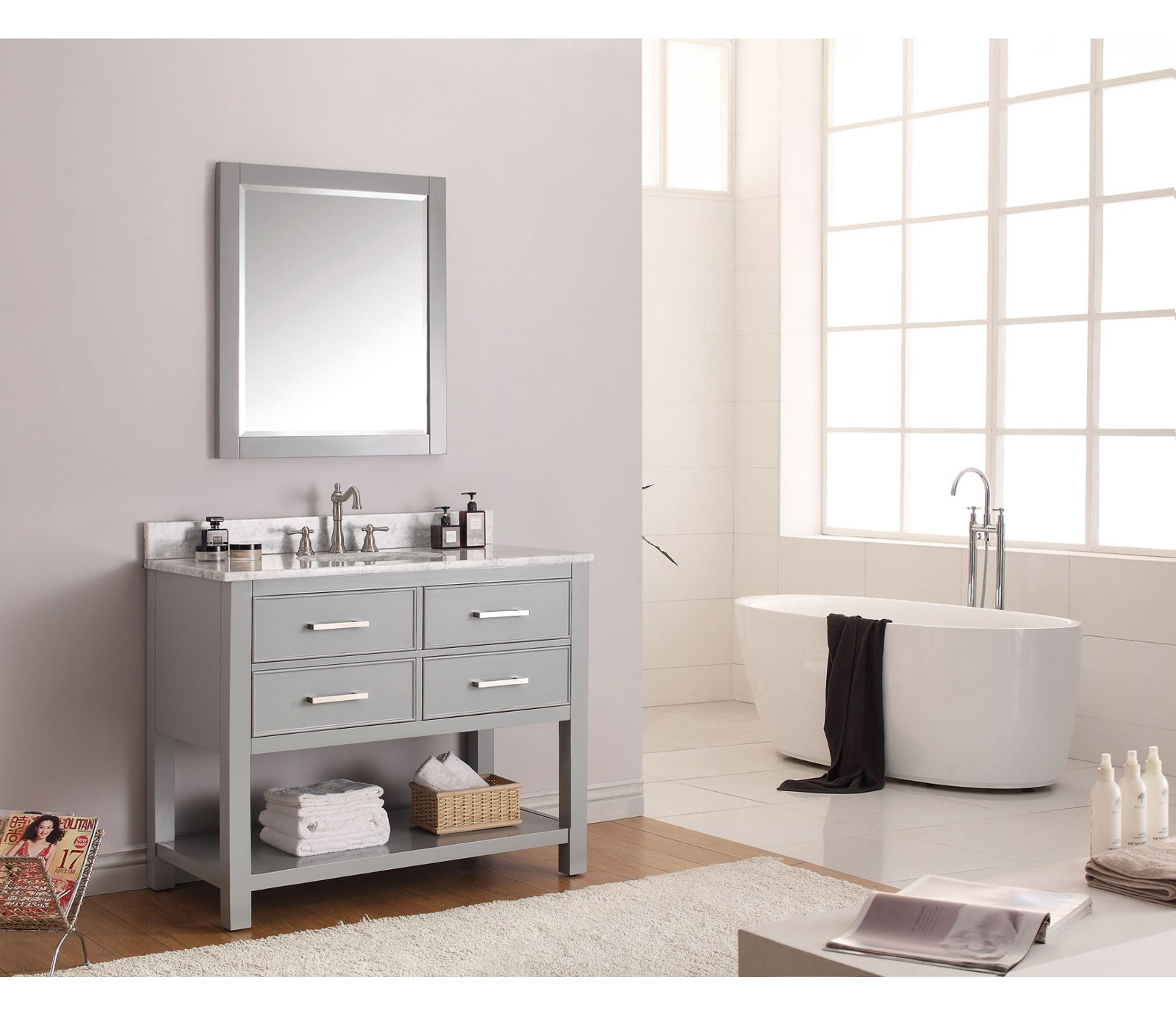 Keira 28" Beveled Vanity Mirror, Gray