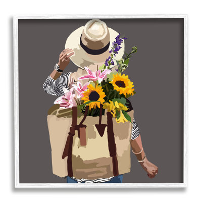 «Varied Flower Arrangement Blossoms Backpack Bouquet» par Amelia Noyes - peinture à cadre flottant sur bois